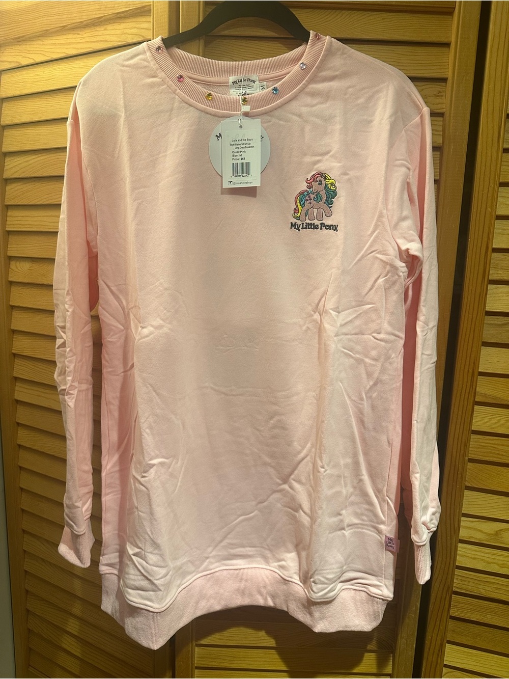 Lola + The Boys Light Pink My Little Pony Embroidered Crewneck Sweatshirt NWT